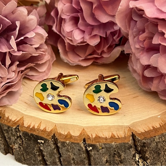 Artists Golden Painters Palette Cufflinks with Crystals - Picture 3 of 16